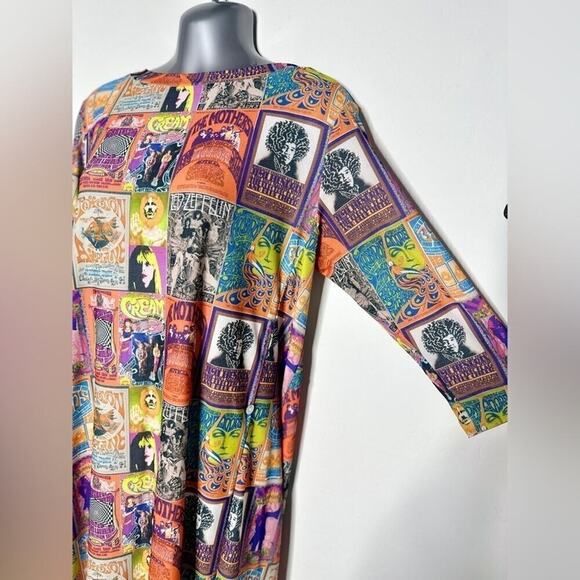 Postcard Women's Tunic Pop Art Hippie Woodstock 70’s Mid-length Dress Size Small - Picture 11 of 11